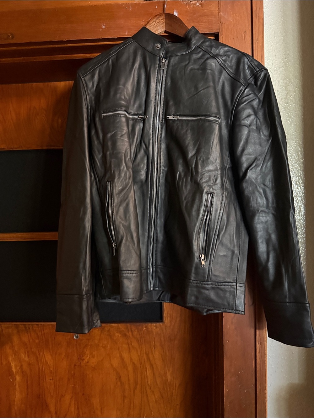 Classic Black Leather Zip Biker Jacket